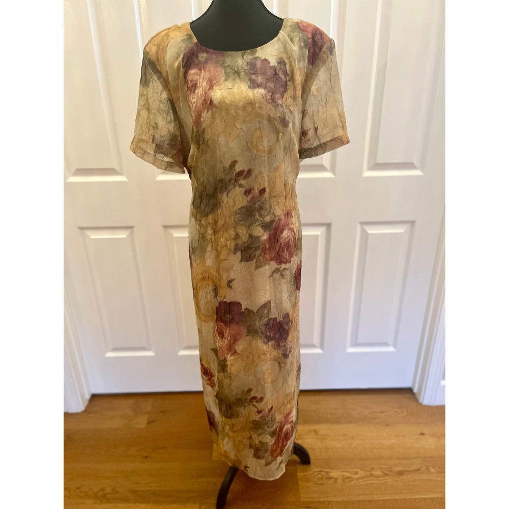 Vintage 90s Dani Max Floral Sheer Overlay Maxi Dress Size 18